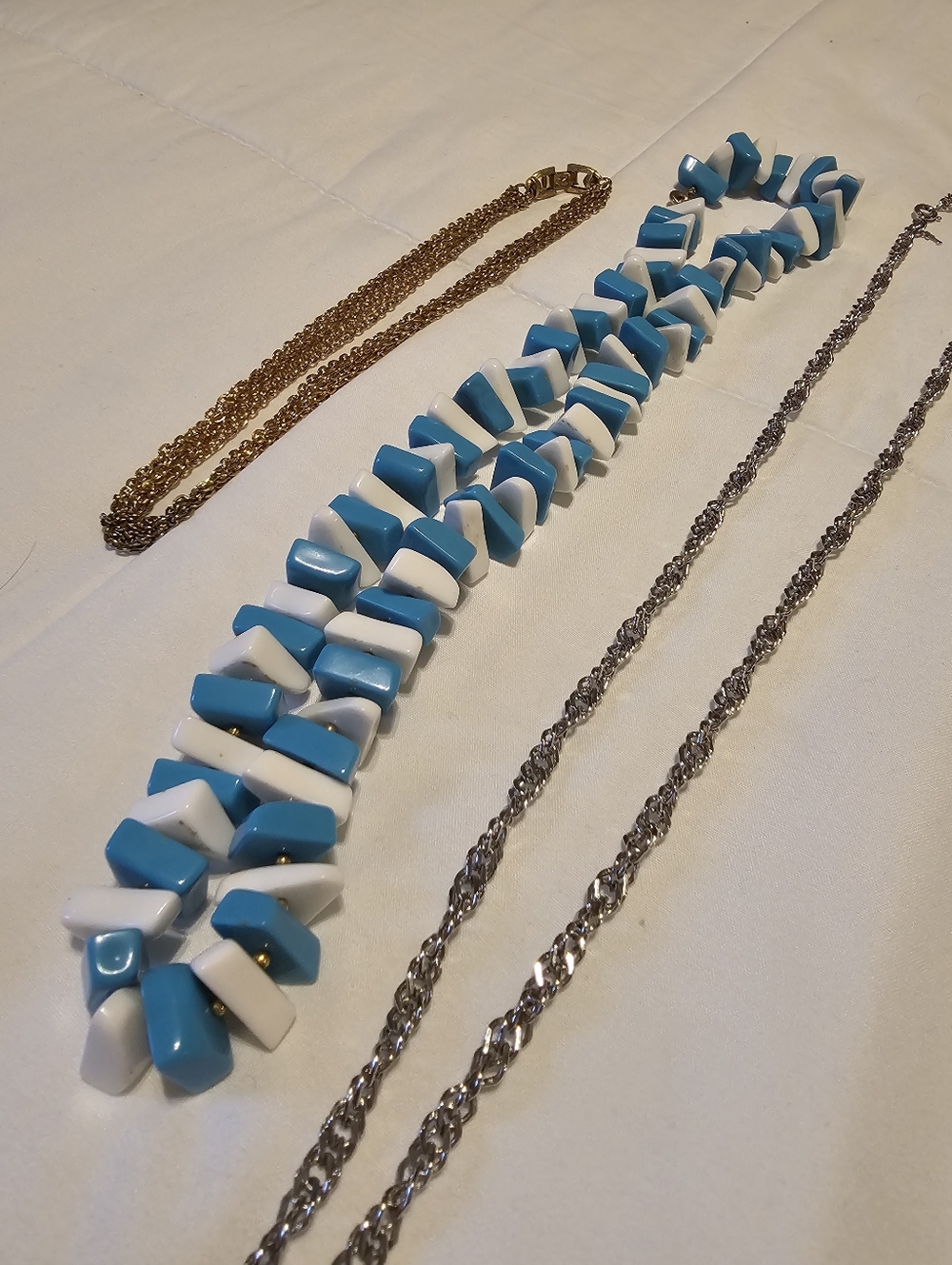 Vintage Trifari Blue & White Chunky Bead Statement Necklace -  Lot
